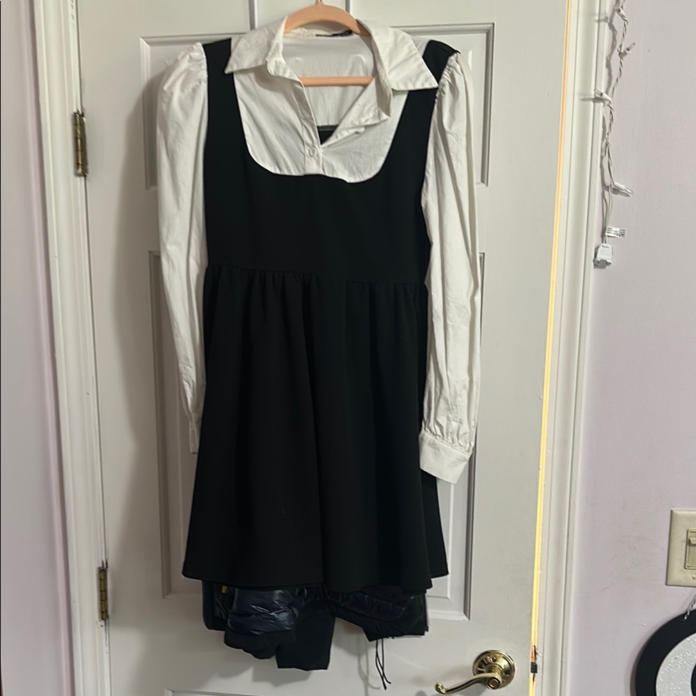 Black and White Dress with Collared Shirt